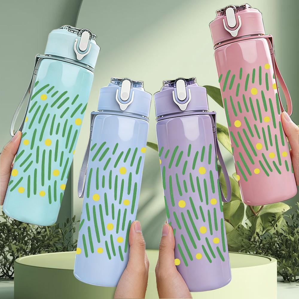 1PC Light Green Leaf Linear Texture 750ml Color Plastic Sports Water Bottle Leakproof Flip Straw Lid For Sports Office Home Use