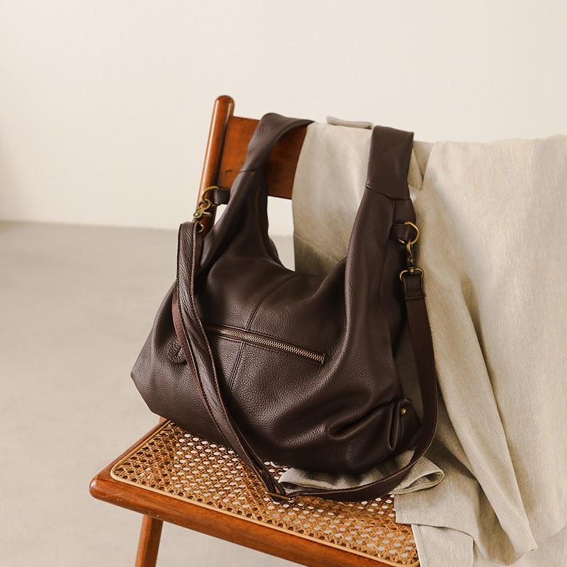 Johnature Borsa da Donna in Vera Pelle Versatile Borsa a Spalla in Morbida Pelle Bovina Grande Capacità Borsa Tote da Pendolare