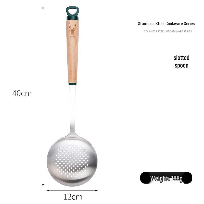 ZISIZ Beechwood Handle Stainless Steel Kitchen Utensil Set