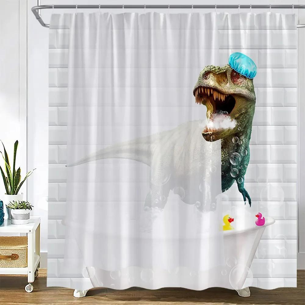 Funny Cartoon Shower Curtains Cute Cats Bathing Dinosaur Whale White Bear Animals Bath Curtain Children Room Bathroom Decor Sets