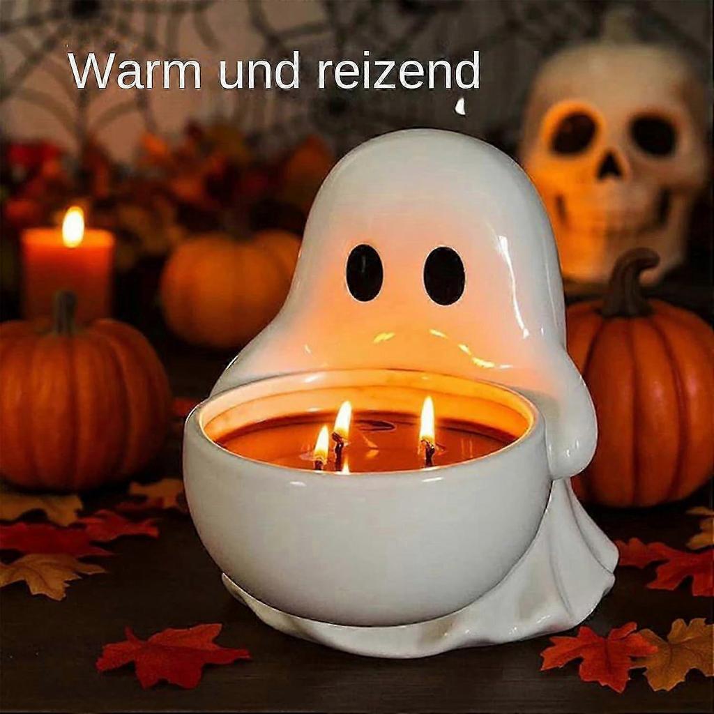 Ghost Candle Holder, Cute Ghost Shape Ceramic Candle Stand, Lightweight Build Halloween Decorative Candlestick Rack for Parties Tabletop, Halloween Ca