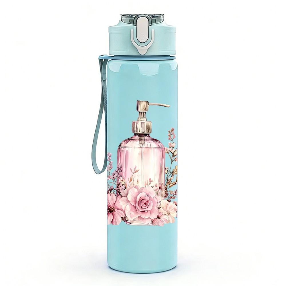 1PC Perfume Bottle Floral Vintage Pattern 750ml Color Plastic Sports Water Bottle Leakproof Flip Straw Lid Suitable for Sports Office Home Use