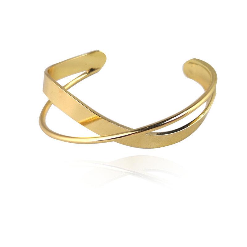 Geometric Open Bracelet for Women Gold Color Smooth Metal Simple Elegant Bangle Waterproof Trendy Jewelry