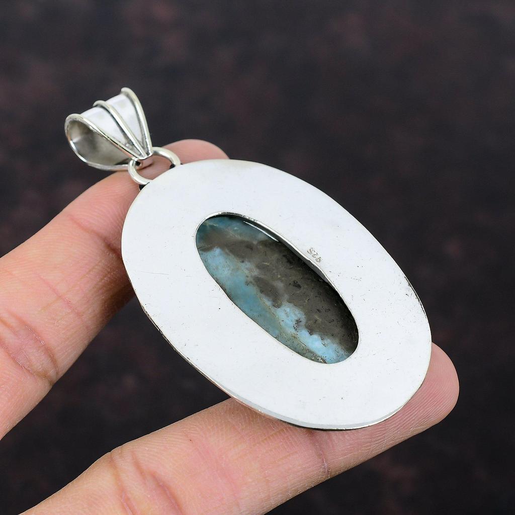 Larimar Edelstein Anhänger 925 Sterling Silber Anhänger Larimar Schmuck Erstaunlicher Vintage Anhänger Handgefertigter Anhänger Geschenk für Ihn Anhänger für Frauen