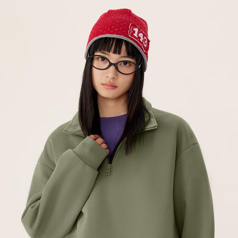 MINISO Men's Plush Stand-Collar Half-Zip Sweatshirt with Puppy Design