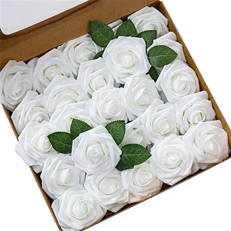 Hot Seller: 25-Piece PE Rose Flower Gift Box with 8cm Simulation Roses, Leaves, and Stems