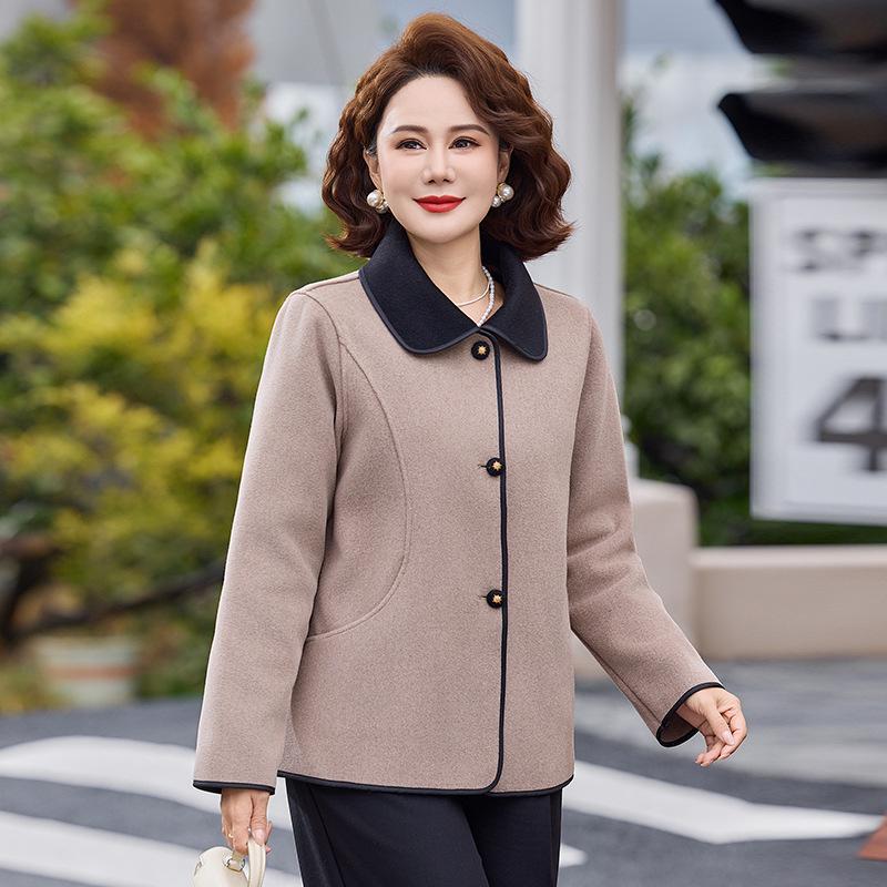 

2026 Spring Elegant Woolen Lapel Coat for Middle-aged to Elderly Women XL (Recommended 90-105 jin)