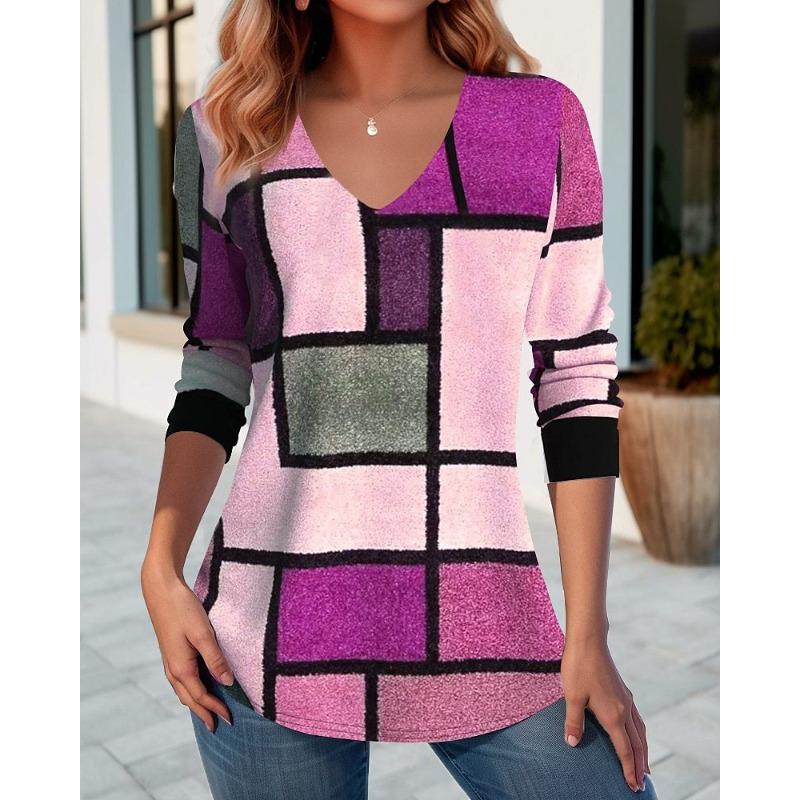 

Весняна жіноча модна приталена футболка з V-подібним вирізом і довгими рукавами з 3D-друком 2XL