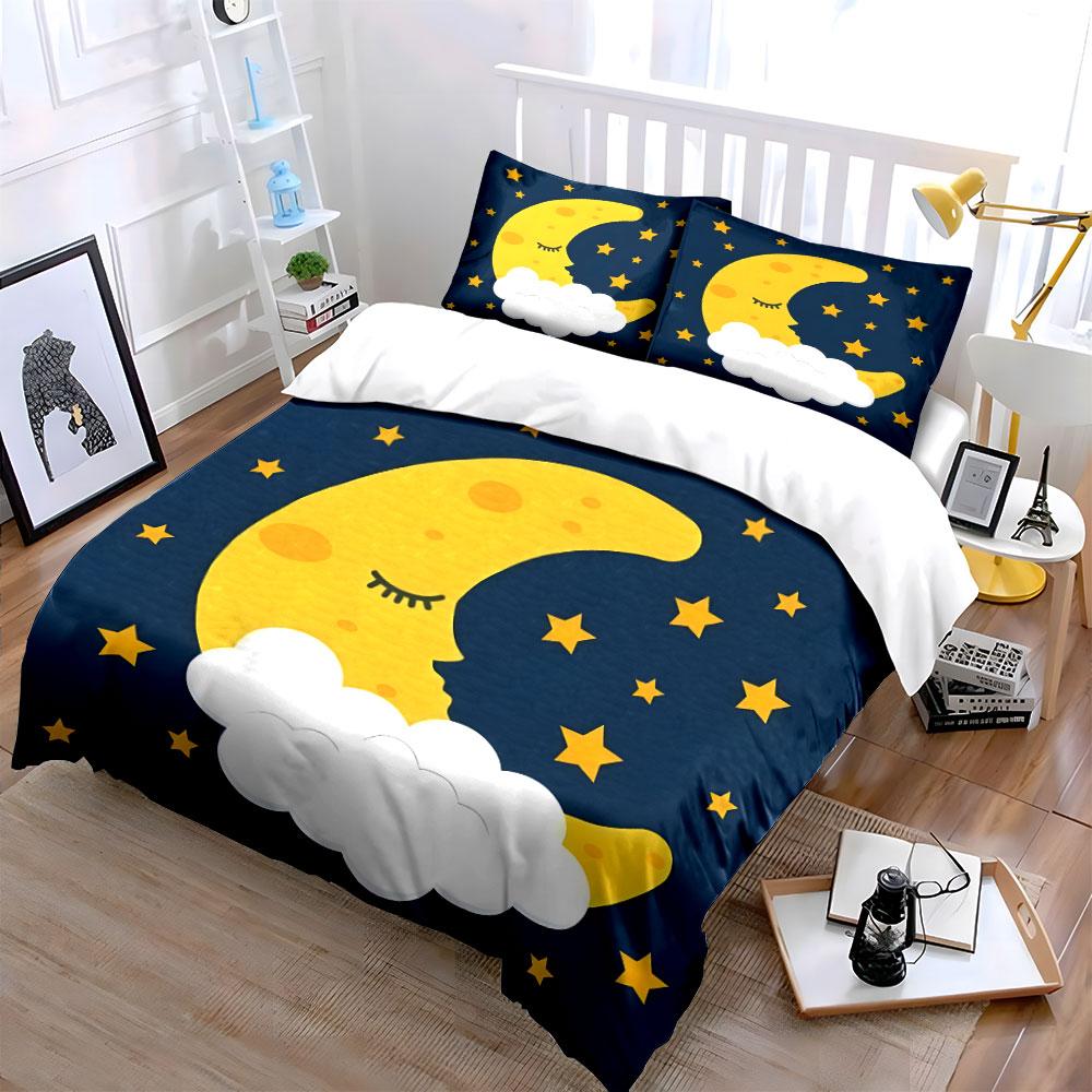 Sleeping Moon and Stars Bedding Bedding Duvet Cover Set Duvet Cover Pillowcases (1 * Duvet Cover 2 * Pillowcases, without duvet insert)