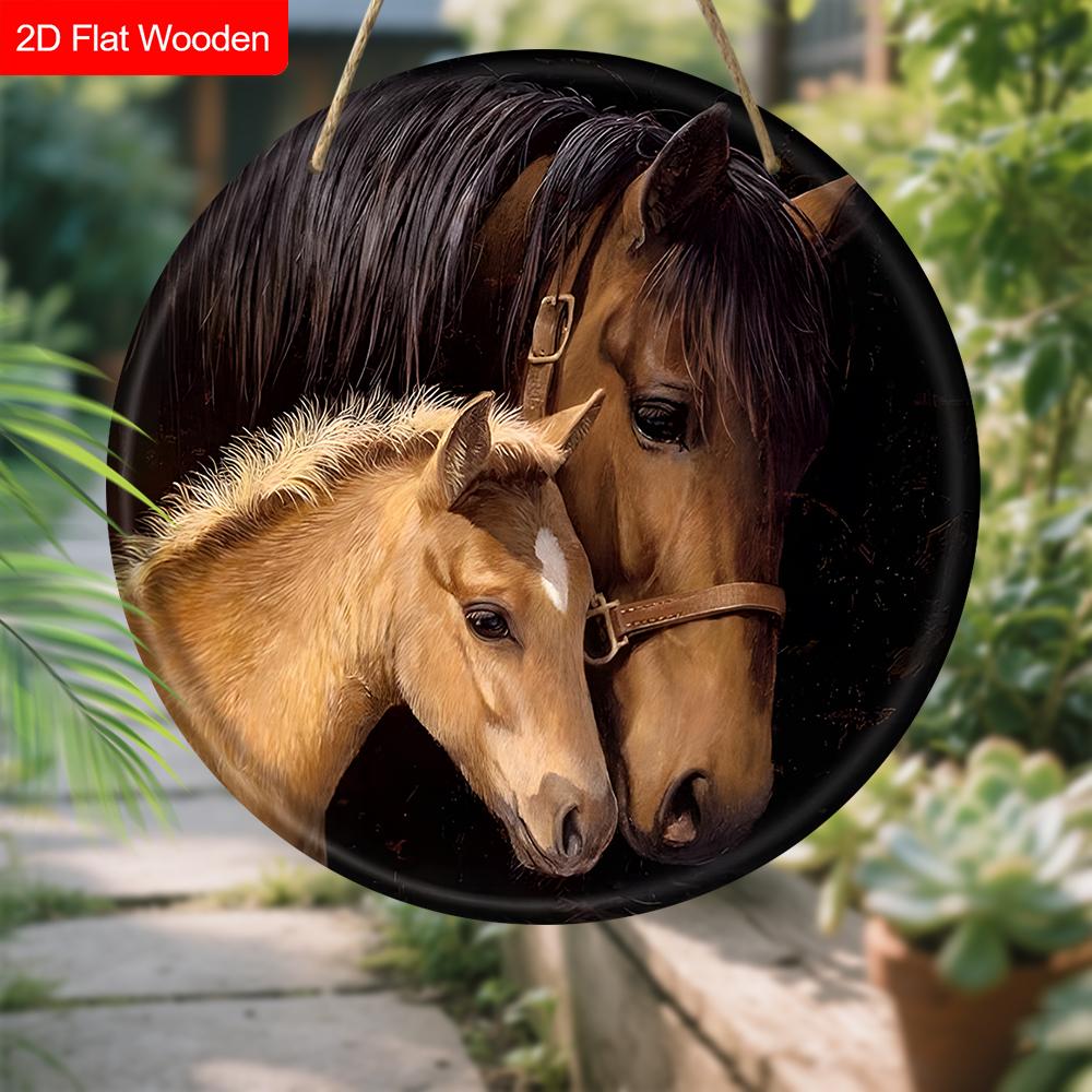 Unique Wooden Sign with Horse Pattern - Charming Round Sign for Front Door, Wall Hanging Decor - Ideal Gift for Friend & Family