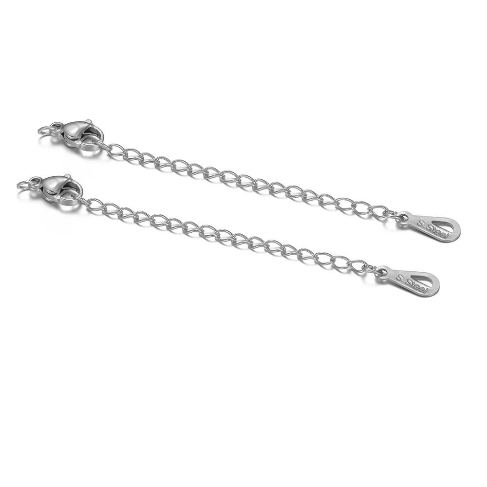 10pcs Stainless Steel Lobster Clasps 5cm Extension Extended Tail Chains for DIY Jewelry Making Bracelet Necklaces Connectors