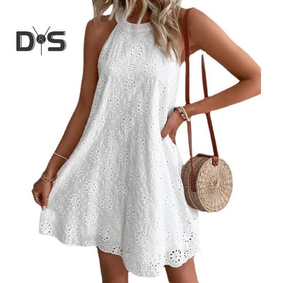 Letní šaty nad kolena Jednobarevné Stylové dámské letní ležérní šaty s dutým květem