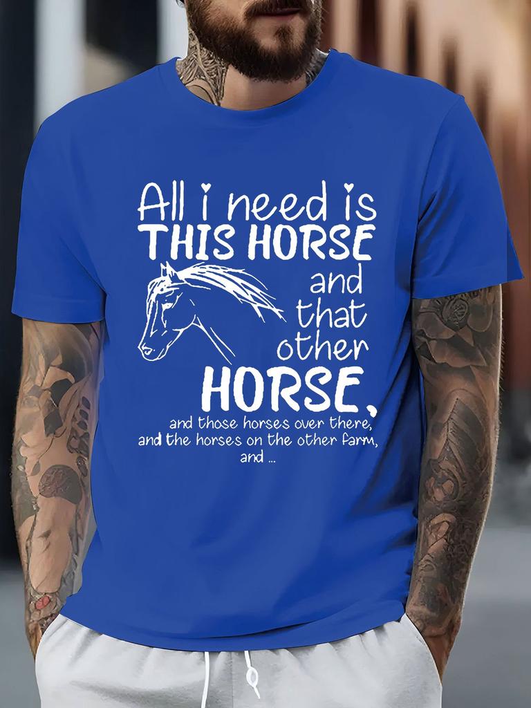 Horse Letter Graphic Printed Short Sleeved Luxury Cotton T-shirt for Summer Unisex Men and Women Casual Loose Fashion Trend