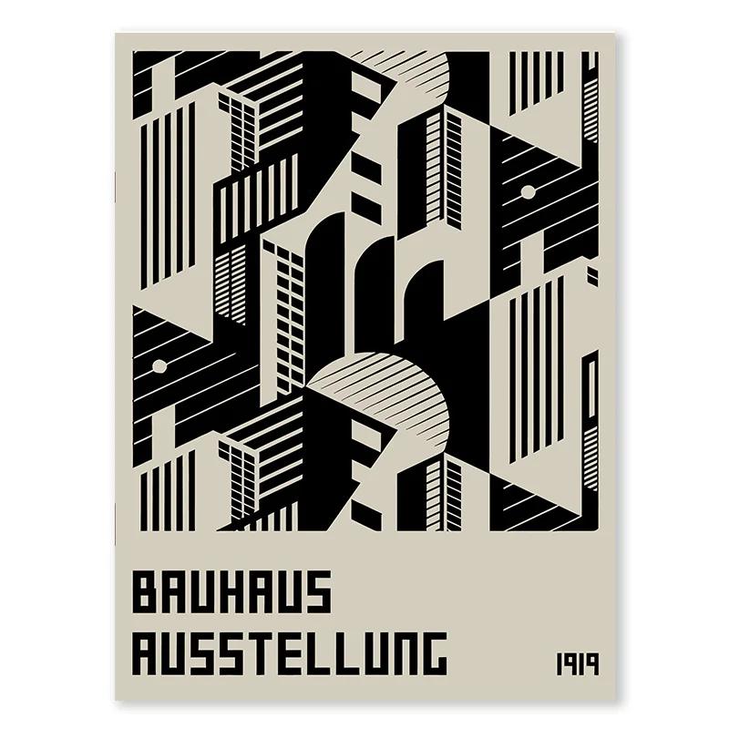 Black and White Bauhaus Minimalist Dark Series Poster Abstract Square Chair Line Canvas Painting Bedroom Living Room Wall Art