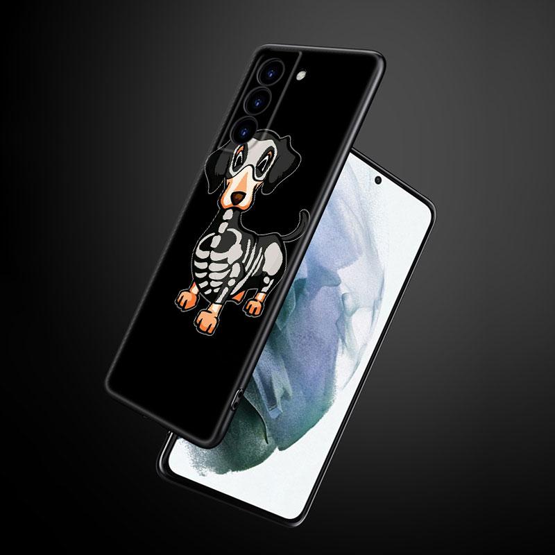 Cute cartoon Dachshund Dog Phone Case For Samsung Galaxy S22 Pro S21 S20 Ultra FE S10 Lite 5G S10E S9 S8 Plus Soft Black Cover