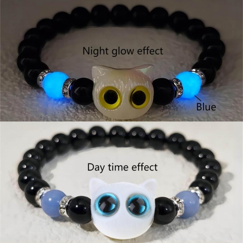 Lovely Bracelet Resin Luminous Bead Bracelet Comfortable Cat Hand Chain Great for Everyday Life and Dating