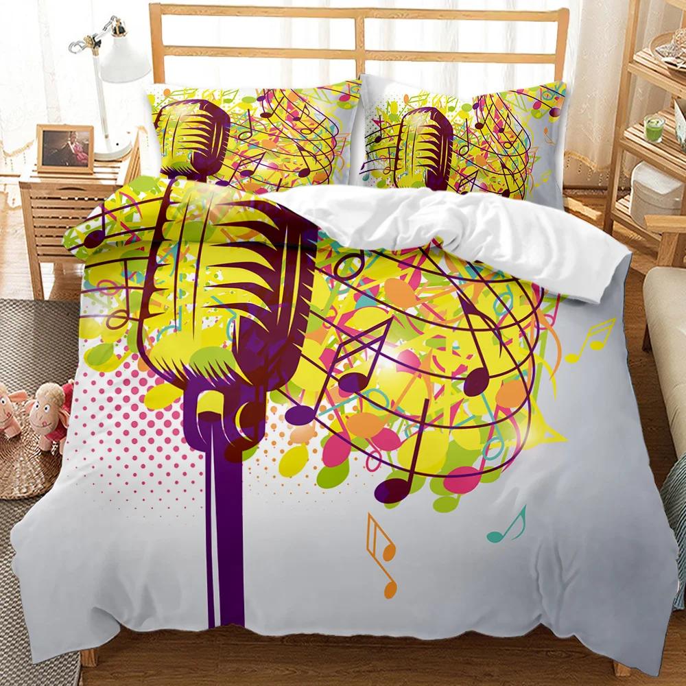Music Series Duvet Cover Set Rainbow Music Notes Tie Dye Bedding Set Musical Party Double Queen King Size Polyester Qulit Cover