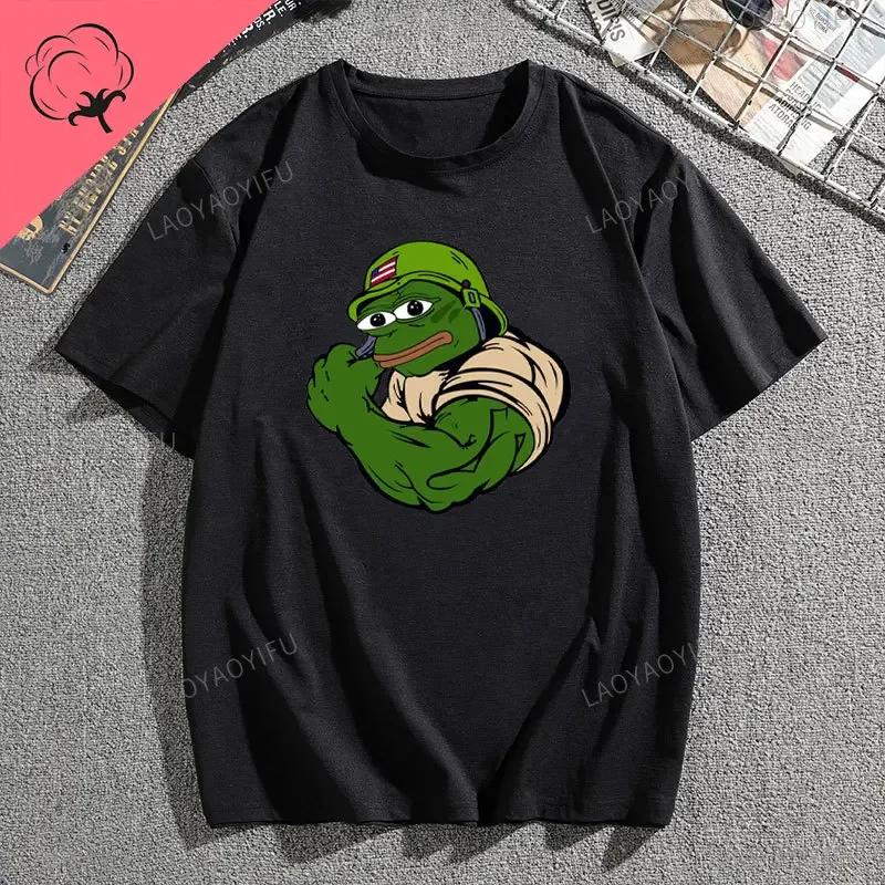 Pe Pe The Frog Meme Emote Cotton Mens Clothing Vintage Fashion Frog Animal Ladies Summer Kawaii Tees Funny Gift Casual Shirt