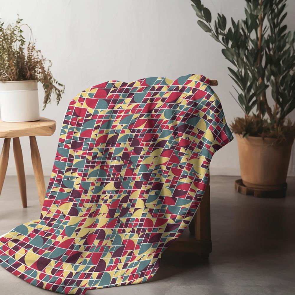 Geometric Mosaic Knit Blanket Square Pattern Soft Cozy Throw Blanket for Sofa Bed Decoration Gift