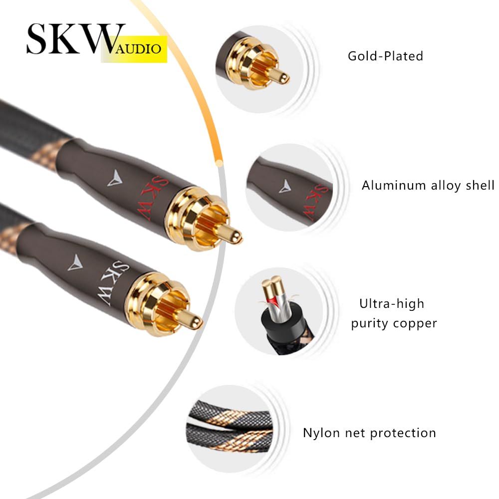 SKW RCA Audio Cable 5M Male To Male 2RCA To 2RCA Gold Plated Connectors 99.99% OCC Single Crystal Copper Double Shielded for Amp CD Player Car Audio