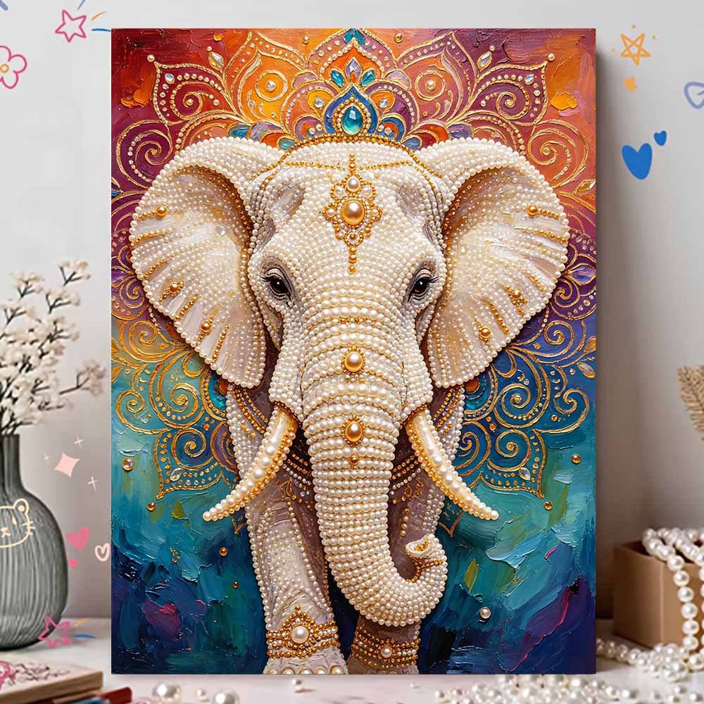 Handmade Exquisite White Pearl Elephant Mandala DIY Painting Creative Interior Wall Art Fine Gift For Household Home Space Beautification Art Decor