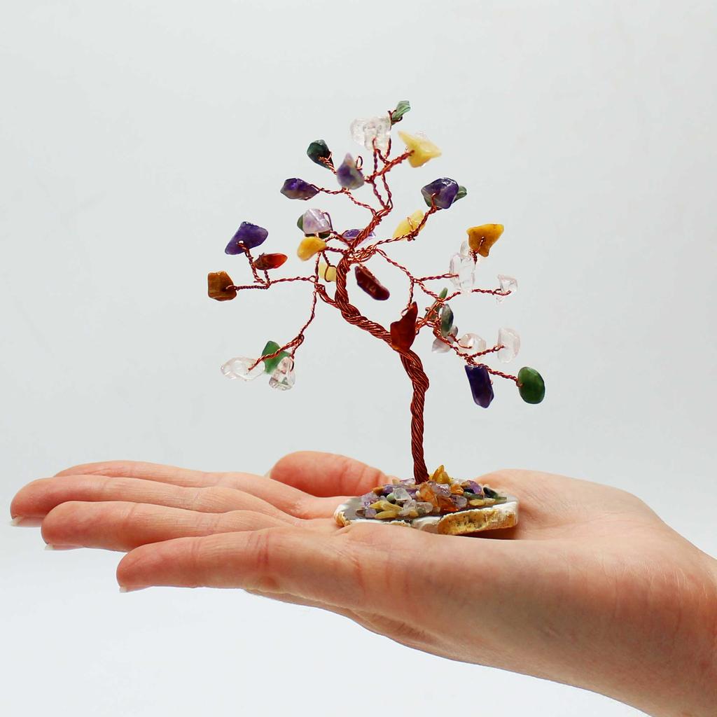 Gemstone Tree With 35 Stones, Agate Base
