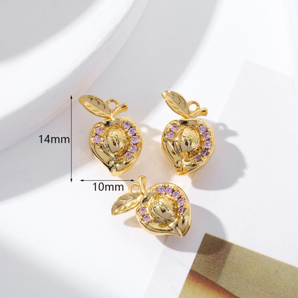 2 PCs Brass Charms 18K Gold Plated 3D Fruit Cherry Peach Strawberry Grape Pendants For Jewelry Making Necklace Bracelet DIY