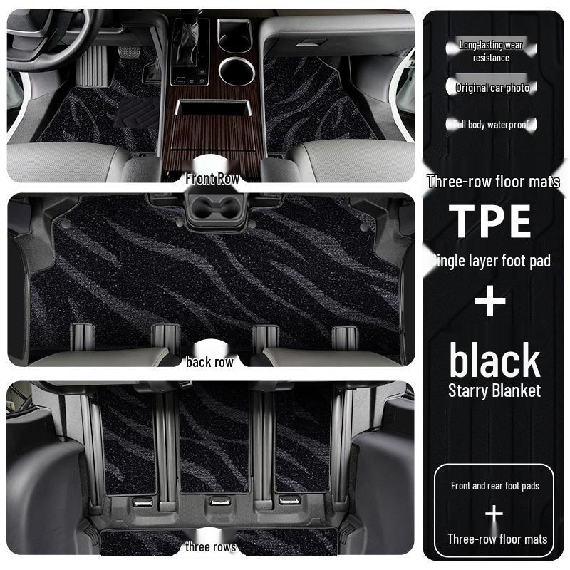 Toyota Granvia TPE Floor Mats: Full Coverage for 22-24 Models, Seven-Seater, with Door Sill Protection. TPE Mats + Black Star Blanket