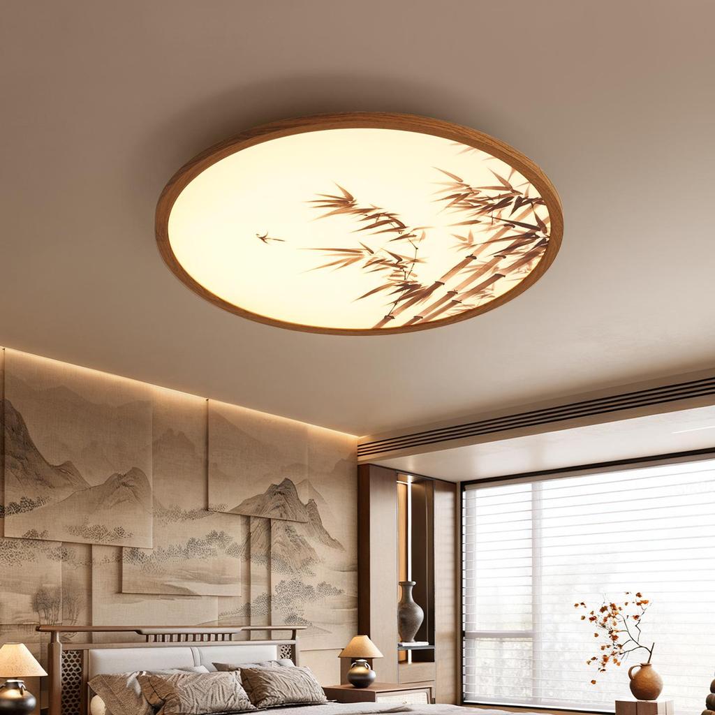 Zen-Inspired Ultra-Thin Bamboo Shadow Ceiling Light - Song Dynasty Aesthetic for Master Bedroom