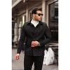 Men's Black Seasonal Lined Belted Double Breasted Trench Coat