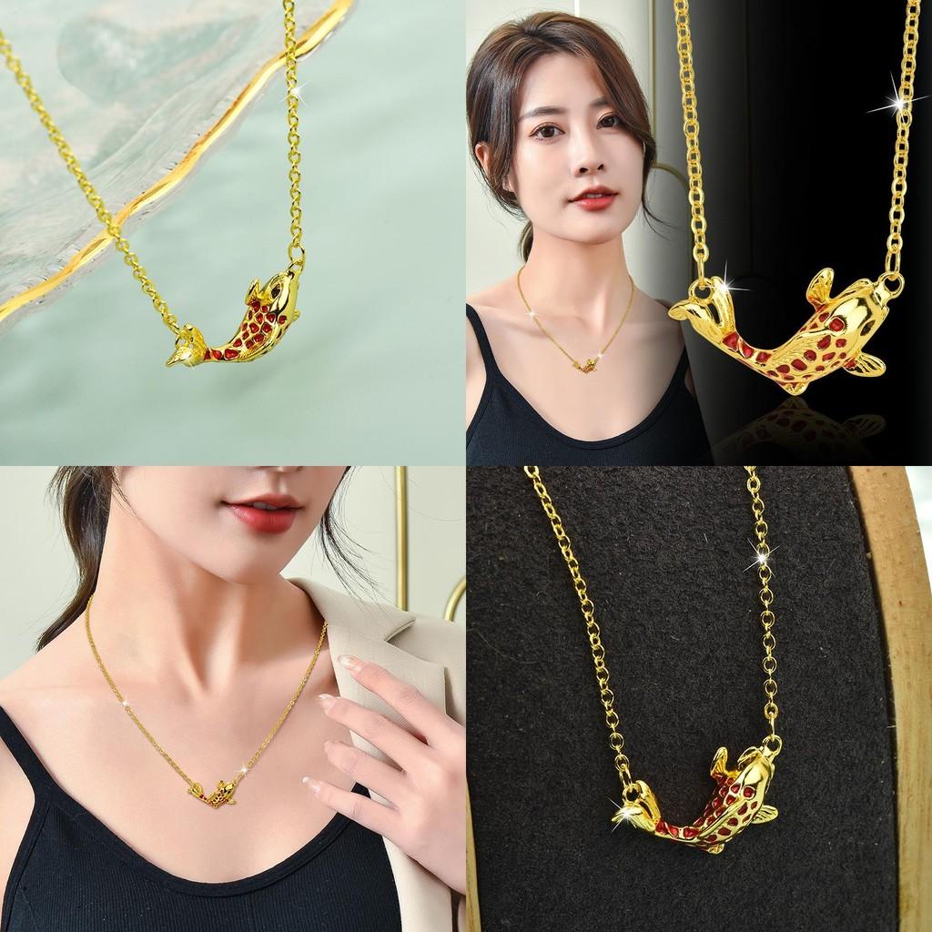 Graceful Titanium Steel Koi Fish Necklace For Women With Charming Gold Accents