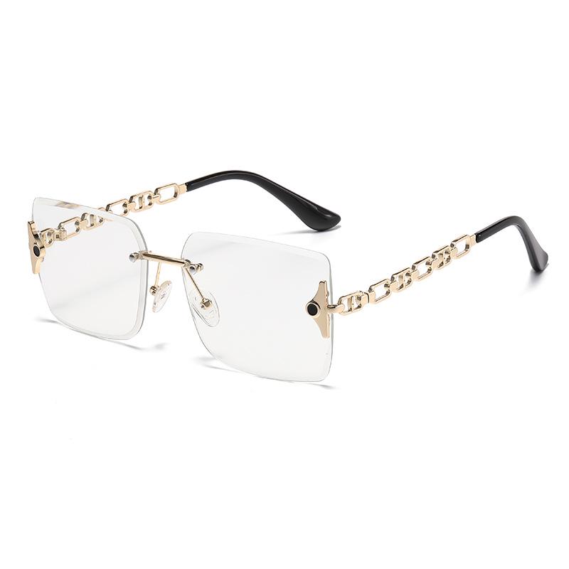Rimless Oversized Square Sunglasses with Retro Chain Legs