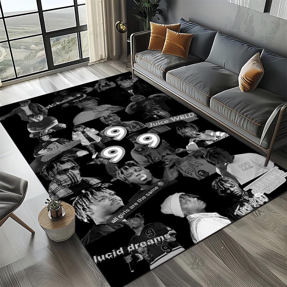 3D-Druck Juice WRLD 999 Legende Rapper Album Teppich für Wohnzimmer Schlafzimmer Haus Sofadekoration, Kinderspiel Rutschfeste Fußmatte