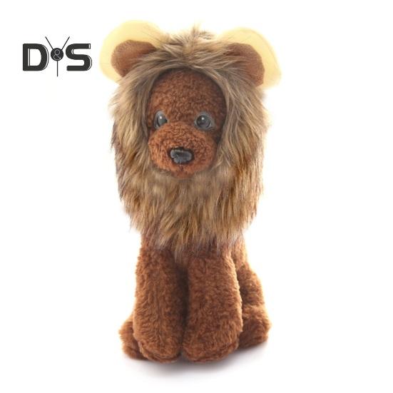 Lion Mane Wig for Dogs Fuzzy Pet Headgear with Ears Pet Dress-up Costume Plush Cat Hood for Halloween Christmas Party