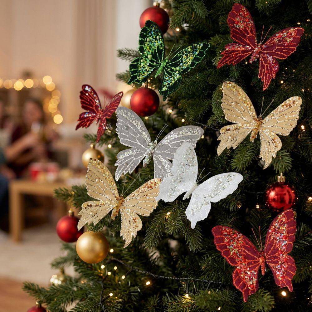 Clip-On Christmas Sequin Butterfly Ornament Pearl Christmas Butterfly Window Display