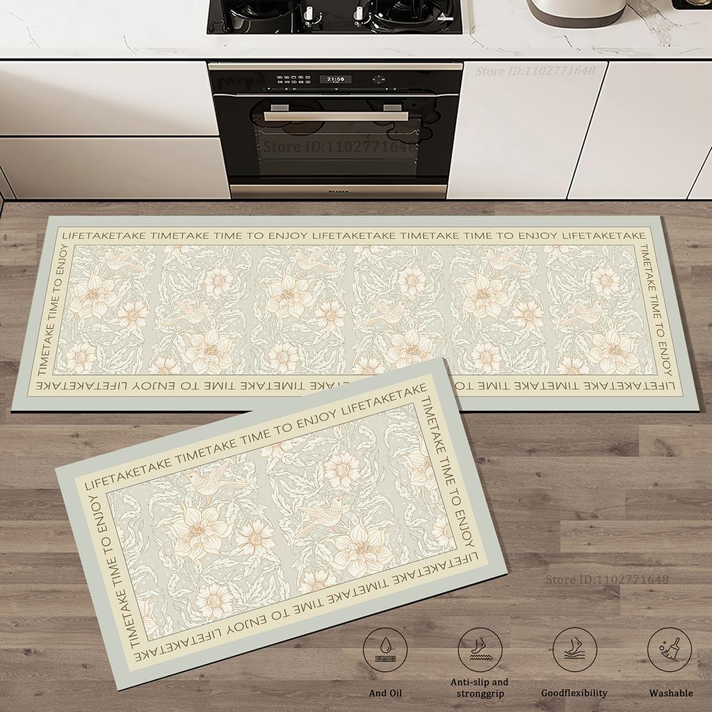 Flowers Pattern Kitchen Extra Thick Absorbent Rug Bathroom Entrance Non-Slip Doormat Carpet Large Anti Fatigue Mat Long Rugs