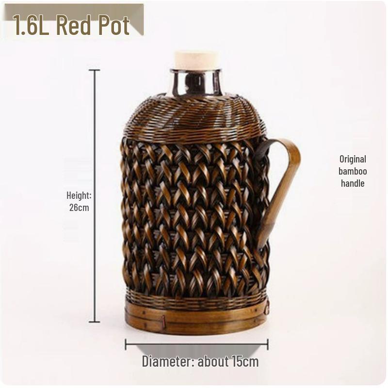 JingJingRS Bamboo Woven Retro Thermos Flask