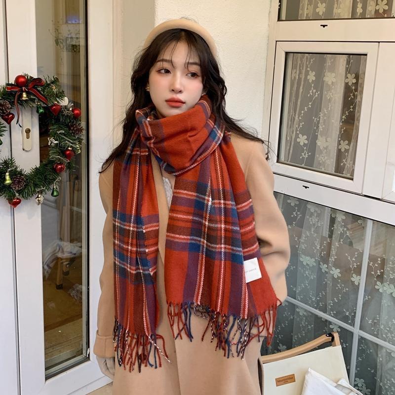 Christmas Atmosphere New Red Plaid Scarf Female Winter Senior Sense Student Versatile Warm Shawl Scarf