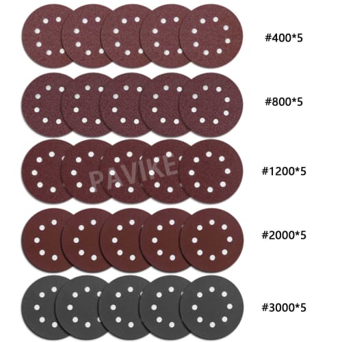 EsiFare Waterproof Sandpaper Set (25 Sheets) - Round Disc Sandpaper Set with 5-Inch 8-Hole Backing for Polishing, Automotive Repair, Metal Polishing,