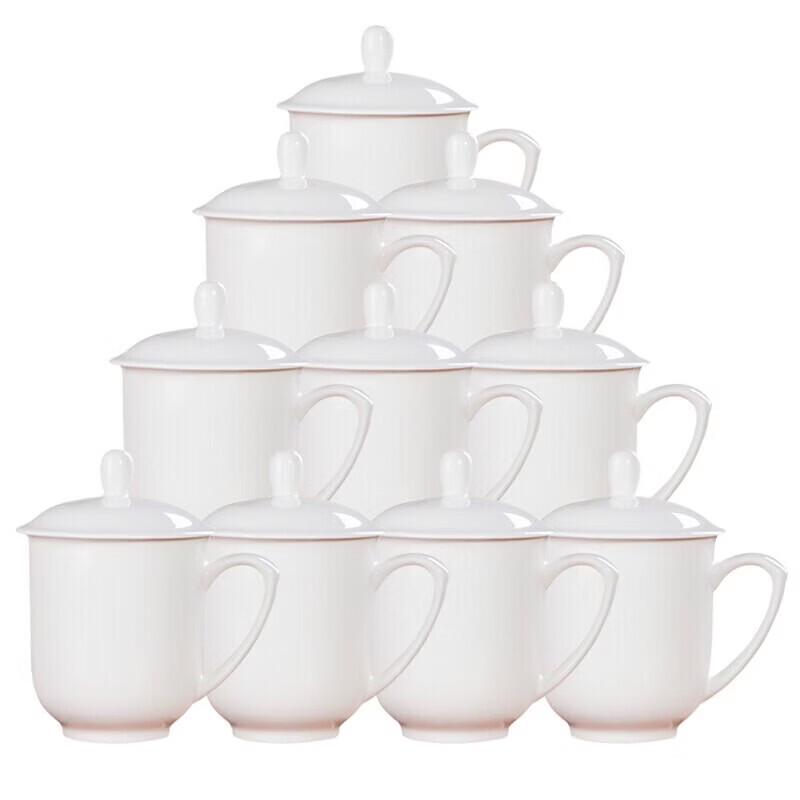 Wenxi Ceramic Office Tea Cup Set with Lids (10-Pack)