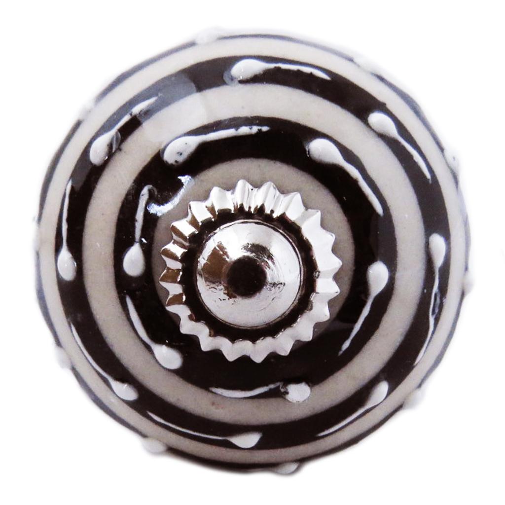 Les Trésors De Lily [A3128] - Ceramic Furniture Knob 'Boho' Gray Black Silver - 60x40 Mm
