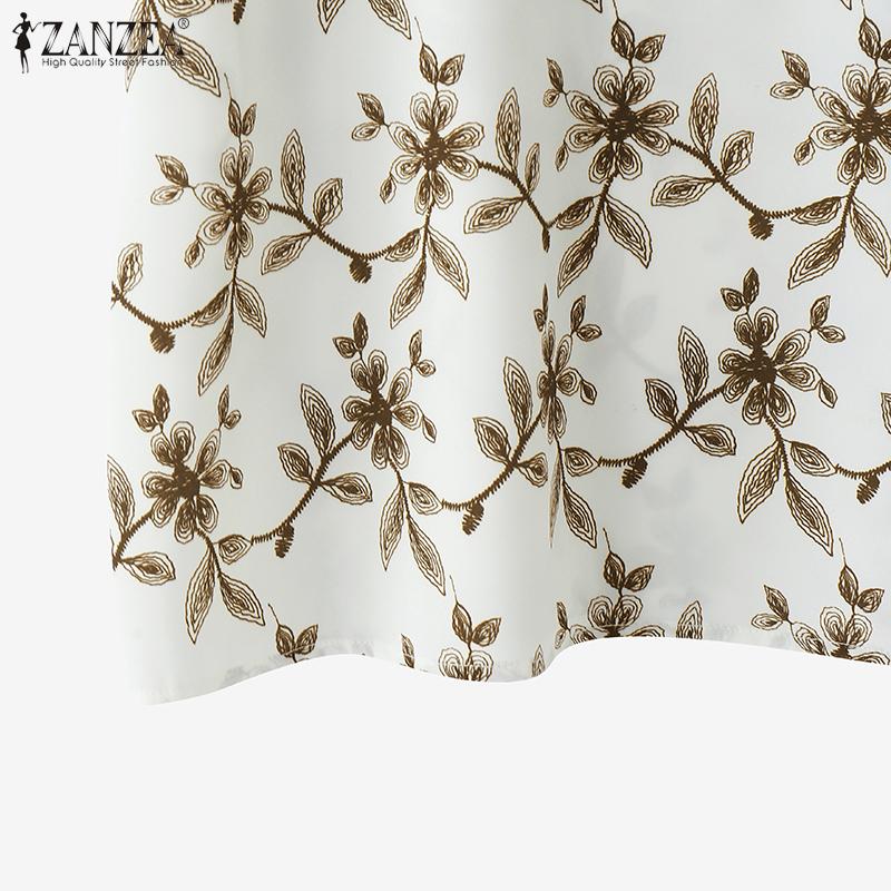 ZANZEA Womens Summer Loose Casual Short Sleeve Print Blouse