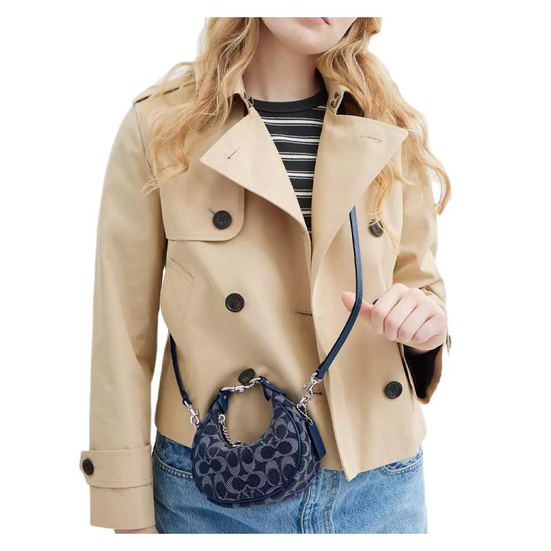 Coach JONIE 15 Logo Print Silver Hardware Signature Denim Shoulder Crossbody Tote Mini Women's Blue