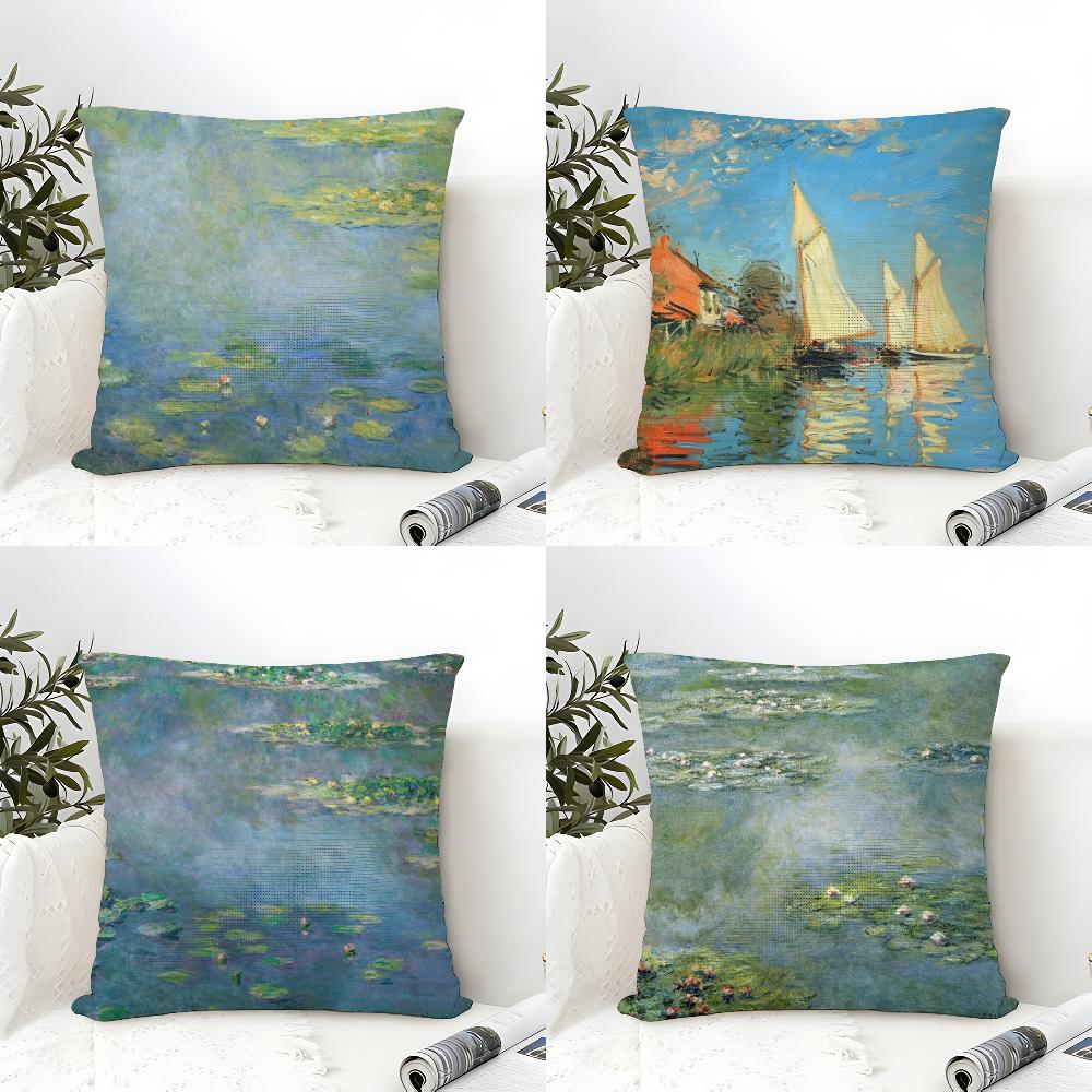 Art Style C-claude M-monet Pillow Case Natural Linen Double-Sided Printing Sofa Home Decor Cushion Cover