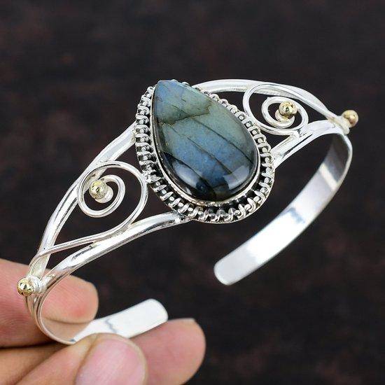 

Браслет-манжета с драгоценным камнем лабрадорит, браслет из стерлингового серебра 925 пробы, позолоченный 18 карат, регулируемый браслет, дизайнерский браслет ручной работы, подарок на годовщину Adjustable