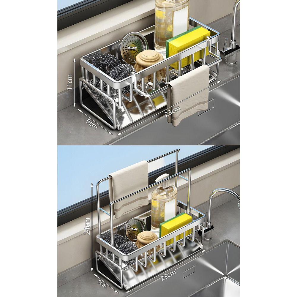 Stainless Steel Sink Drying Rack Multifunctional Large Capacity Sponge Drain Shelf Space Saving Kitchen Sink Organizer Bathroom