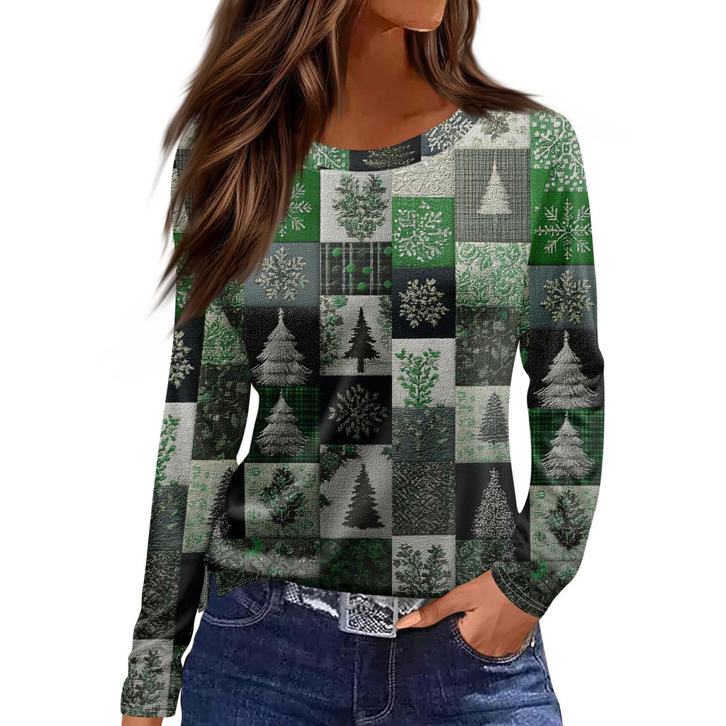 Dámská módní ležérní halenka s rozparkem, kulatým výstřihem, dlouhým rukávem, volná, s potiskem