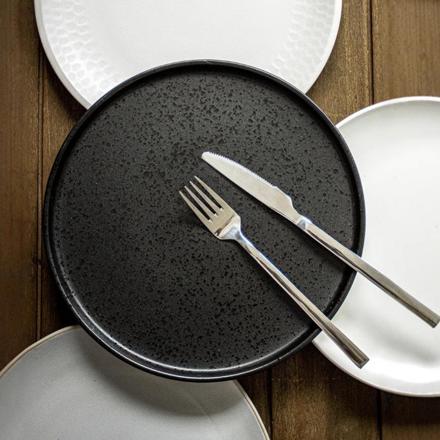 Large Plate Japanese Household Dish Retro Style Ceramic Pasta Plate Salad Plate Tableware Plate Steak Plate Light Luxury