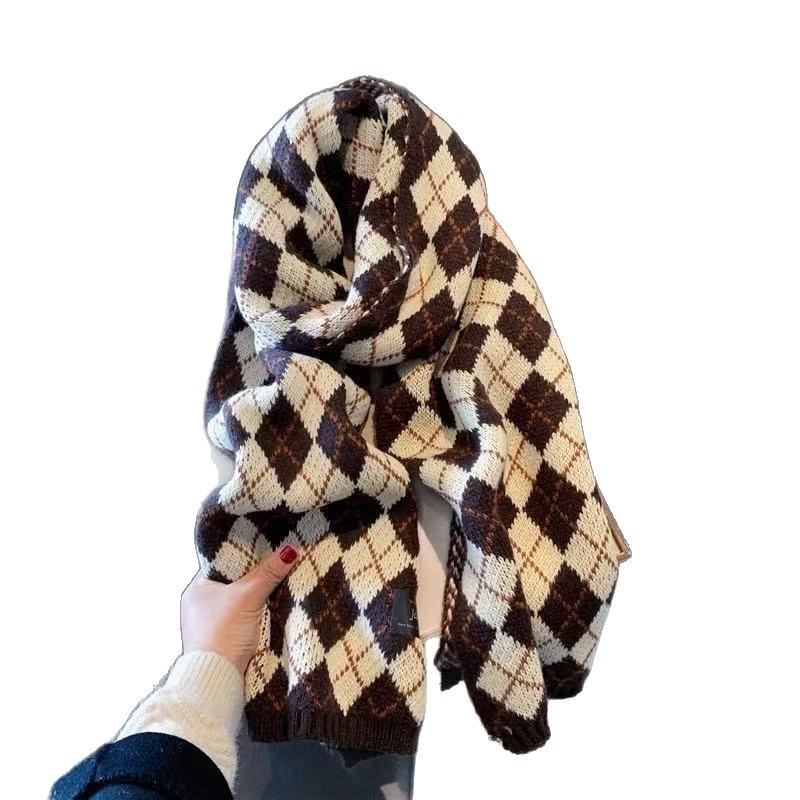 Red Scarf Women's Winter High-end Sense Versatile Plaid Christmas Birthday Gift New Year's Gift Knitted Wool Scarf