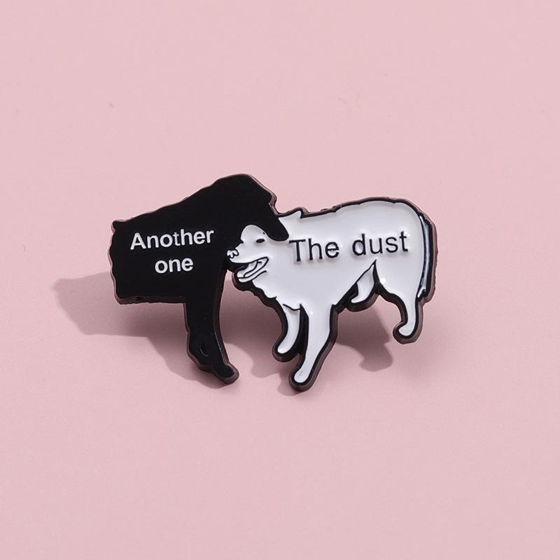 Charming And Black White Dog Cartoon Brooch In Alloy Fun Letter Design Pin For Stylish Clothing And Accessories